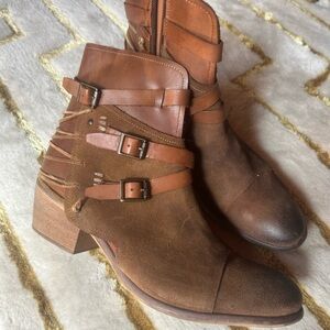 Women's Brown Suede Ankle Boot with Buckle Straps